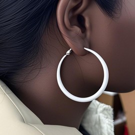 BOOZIQ White Hoop Earrings for Women 8090s Neon Earring Large Round Hoop Earrings 8090s Statement White Earring Neon Jewelry Costume Accessories