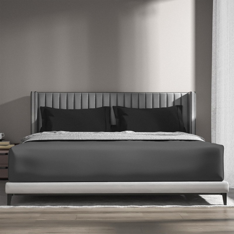 wyewye Double Fitted Sheet, Deep Grey, 135x190 cm with 40