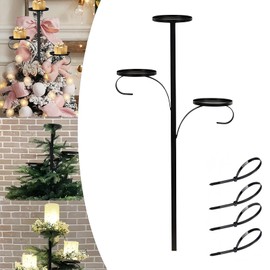 Candelabra Christmas Tree Topper，Black Metal Triple Tree Topper，23.6 Inch Christmas Tree Topper Holder for Candle、Santa Claus and Other Decorations