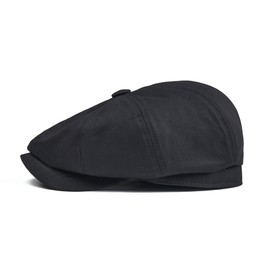 BOTVELA Men's 8 Piece Newsboy Flat Cap 100% Cotton Gatsby Ivy Golf Cabbie Hat (Black, 7 1/8)