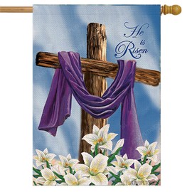 Easter Garden Flag He is Risen Spring Easter Flag Easter Cross House Flags for Home Farmhouse Yard Outdoor Decorations Large Burlap Double Sided 28x40