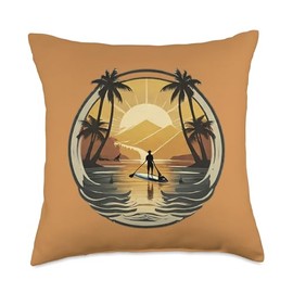 Enjoy SUP Stand Up Paddle Sport Surfboard Board Enjoy SUP Boat Sunset Stand Up Paddle Board Throw Pillow, 18x18, Multicolor