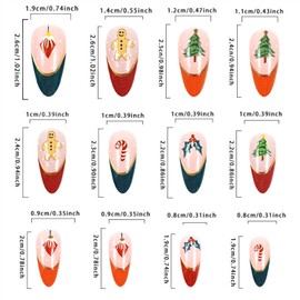 Christmas Press on Nails Medium Almond Fake Nails with Christmas Tree Design Winter Xmas Cute Acrylic Glue on Nails for Women and Girls 24 PCS