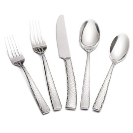 Kelenfer Silverware Set Flatware Set Hammered Pattern Stainless Steel Cutlery Set Silver Mirror Polished 40 Pieces Service for 8