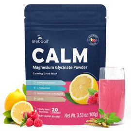 Calm Magnesium Powder Drink Mix, Raspberry Lemonade with Ashwagandha, Prebiotics, GABA, Vitamin D, L-Theanine, No Sugar Calm Support for Sleep, Stress & Muscles | 20 Serving