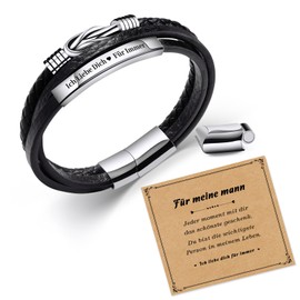 SUNSH Son/Dad Bracelet, Gift for Son/Dad, Stainless Steel Infinite Knot Leather Bracelet, Carved I Love You Forever Gift for Son/Husband/Dad, Father's Day/Graduation/Birthday/Christmas, Stainless