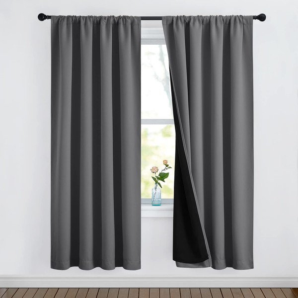 NICETOWN Grey Full Shade Room Warming Curtain Panels, Pair of