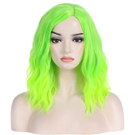 WTHCOS Lime Green Wig Short Curly Wavy Bob Green Wig for Women Neon Green Hair Wigs Girls Beach Wave Synthetic Wigs for Cosplay Costume Party