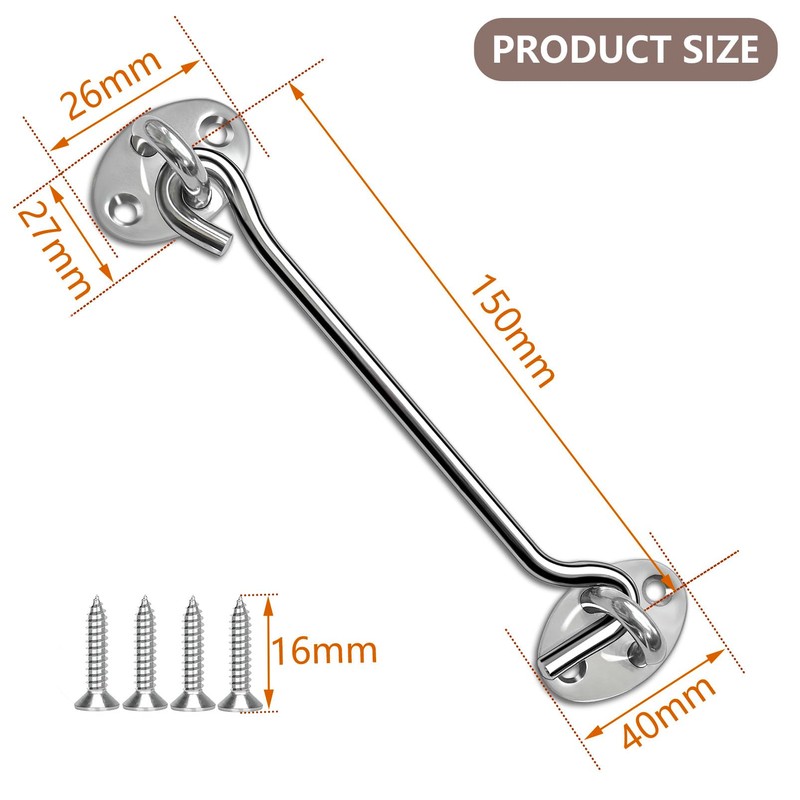 TOPYWMSP Hook and Eye Latch 2Pcs 6 Inch Stainless Steel