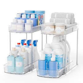 Yieach 13.8 Inch Tall Under the Sink Organizer,2 Pack 2 Tier Bathroom Organizers and storage,Pull-Out Drawers for Undersink Cleaning Supplies Organizer,Under Cabinet Storage for Kitchen,Home,Apartment