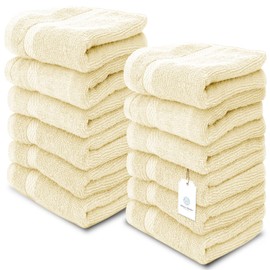 White Classic Luxury Cotton Washcloths - Large Hotel Spa Bathroom Face Towel | 12 Pack | Beige