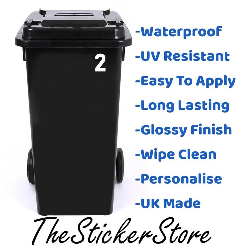 Pack of 5 5cm/2" Waterproof House Number Wheelie Bin Stickers