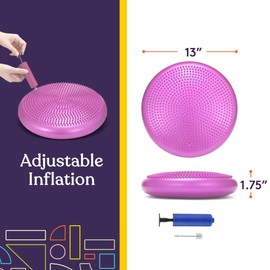 Special Supplies Stability Cushion Balance Pad for Core Strength Trainer and Flexibility, Tactile Sensory Disc for Standing or Sitting, Soft Molded Spike Surface, Includes Air Pump (Purple)