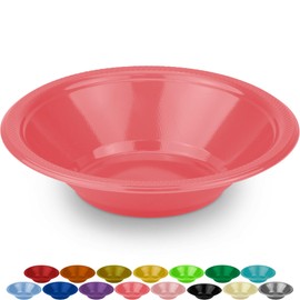 DecorRack 24 Small Plastic Bowls, 7 inch Disposable Popcorn, Soup, and Salad Bowls, Kids Birthday and Holiday Party Supplies, Fruit Snack Serving Bowl 12 oz, Red (Pack of 24)