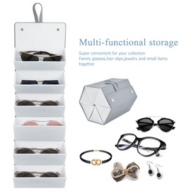 CHENKEE Sunglasses Storage Box, 6 Compartments, Foldable Glasses, Display Box, Portable Glasses Box, Hanging Glasses Case for Multiple Glasses, Glasses Storage (Grey), gray