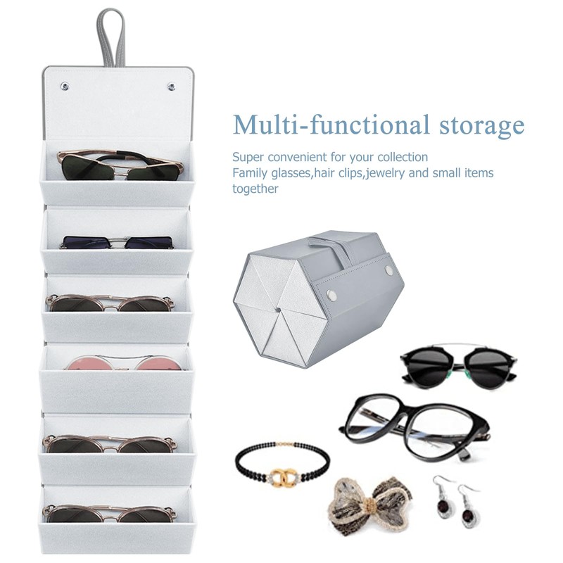 CHENKEE Sunglasses Storage Box, 6 Compartments, Foldable Glasses, Display Box,