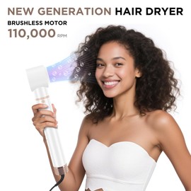 5 in 1 Blow Dryer Brush IG INGLAM MegaAir Hair Styler Brushless Hair Dryer Brush Air Auto-Wrap Curler Hot Air Brush Negative Ions No Heat Damage Frizz-Free Drying Curling Straightening,White