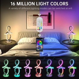 Modern RGB Table Lamps, LED Spiral Table Lamp, Silver Bedside Lamp with Remote&APP, Multicolor Changing Nightstand Lamp with Music Rhythm Modes for Bedroom, Living Room, Gaming Room, Christmas Gifts