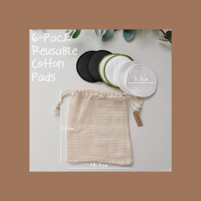 peach&life Washable and Reusable, Natural Cotton Pads, Puff, Set of