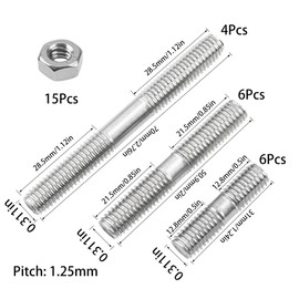 Rrina Metric 16Pcs 304 Stainless Steel Double End Threaded Stud Screw Bolt M8x30/50/70 with Nut