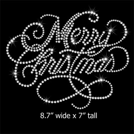 Unbranded 8.7" x 7" clear Merry Christmas rhinestone iron on transfer applique patch