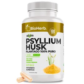 Psyllium Husk 100% Puro - Fibra Altamente Soluble - (180 Caps Para Hasta 45 Dias de Consumo Continuo) | [Maxima Absorcion] - | Extremadamente eficaz | Para 45 Dias | BioHerb