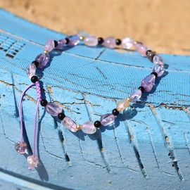 Jewboo Natural Gemstones Healing Crystals Anklet Stones Ankle Bracelets for Women Reiki Worry Stone Yoga Meditation Balance Summer Beach Foot Jewelry (Ametrine)