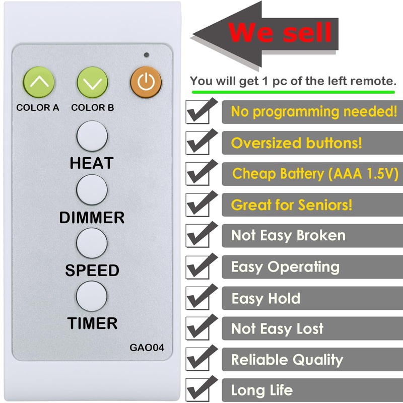 Replacement Remote Control for R.W.Flame Electric Fireplace RFH-4001LB,RFH-4201LA,RFH-4201LB,RFH-4201LC,RFH-4801LA,RFH-4801LB,RFH-5001LA,RFH-5001LB,RFH-5001LC,RFH-6001LA,RFH-6001LB,RFH-6001LC