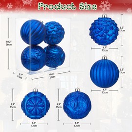 Hollyone 4.7 Inch Large Blue Christmas Ornaments 4Pcs Christmas Tree Balls Ornaments Shatterproof Christmas Ornaments for Xmas Tree Decor with Hook for Holiday Party Wreath Home Decor (Blue, 120mm)