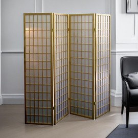 HFYee 4 Panel Room Divider 70" Privacy Screen Partition Room Dividers Line Grid Folding Divider for Room Separation Freestanding Room Screen Divider, Gold