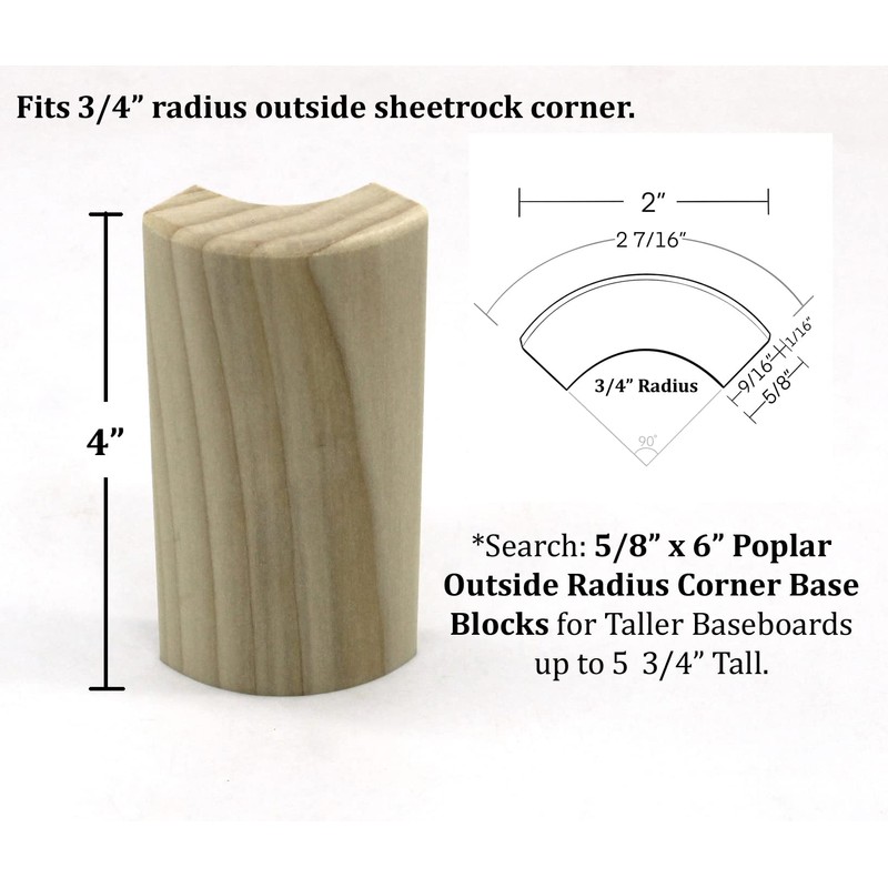 5/8" x 2" x 4" Poplar (Paint Grade) Outside Radius