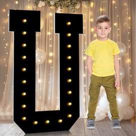 3FT Marquee Letters Light Up Letters, Black Giant Marquee Letter Mosaic Letter for Birthday Wedding Backdrop Large Letters for Grad Party Baby Shower Decoration, Pre-Cut Foam Frame Letter U