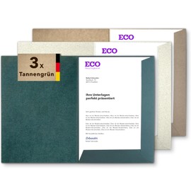 Presentation Folder A4 – Rough Eco Recycled Cardboard – Directly from the Manufacturer STRATAG – Versatile for Your Offers, Exposés, Projects or Business Reports (Fir Green, Pack of 3)