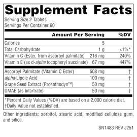 Source Naturals Skin Eternal, con DMAE, ácido lipoico y éster C, para un apoyo saludable de la piel - 120 tabletas | Antioxidant Support | with DMAE, 