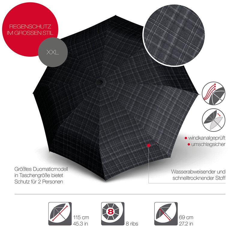 Knirps T.400 Duomatic Men's Prints Check Pocket Umbrella with Case