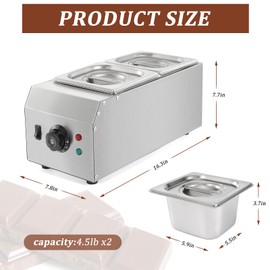 Chocolate Melting Pot, 9 Lbs 2 Tanks Chocolate Tempering Machine Chocolate Melter with TEMP Control 86~185℉, 1000W Stainless Steel Electric Commercial Chocolate Warmer and Melter