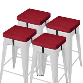 AddGrace Anti-Slip Bar Stool Cushions Square Bar Stool Seat Cushions with Ties Set of 4 Small Square Chair Pads with Machine Washable Cover 12"X12"X2" (Red)