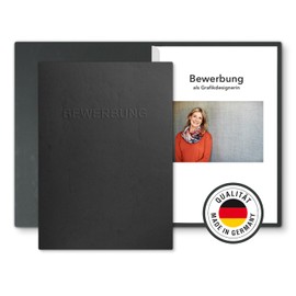2-Piece Application Folders with 1 Spine Rail in Finest Leather Structure and High-Quality Embossing "BEWERBUNG" (Black, Pack of 10)