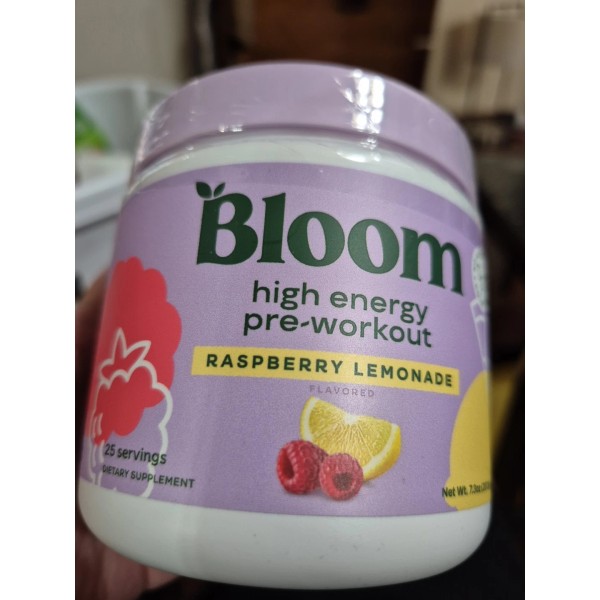 Bloom High Energy pre-workout Raspberry Lemonade 25 Serv 7.3 Oz