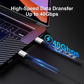 240W Thunderbolt 4 Cablle 6ft USB C Thunderbolt 4 Cable Monitor Cable Supports 40Gbps Data Transfer and Single 8K/Dual 4K Video Compatible with Thunderbolt 4/3 Monitor, Hub, Docking Stations-Silver