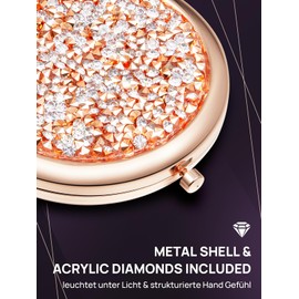 OMIRO Taschenspiegel mit Vergrößerung 1X/10X, Handspiegel Klein (Roségold)