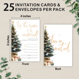 Tis The Season To Be Married, 25 Invitation Cards & Envelopes, Christmas Wedding Invites, Watercolor Blank Fillable Invites For Bridal Shower, Mr & Mrs Celebration, Party Favor & Supplies (4x6) - A14