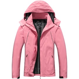 MOERDENG Women's Waterproof Rain Jacket Outdoor Lightweight Hooded Raincoat for Hiking Travel Pink