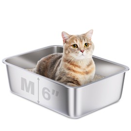 Holintan Stainless Steel Litter Box, 18"x14"x6"(Height) Medium Metal Cat Litter Box Easy Clean, Non Stick Litter Box No Smell for Adult Cats or Kitty, Rabbit