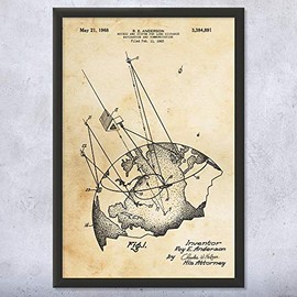 Framed GPS Navigation Satellite Print, Telecom Gift, Weather Scientist, Engineer Gift, Communications Art, GPS Blueprint Vintage Paper (16x20)