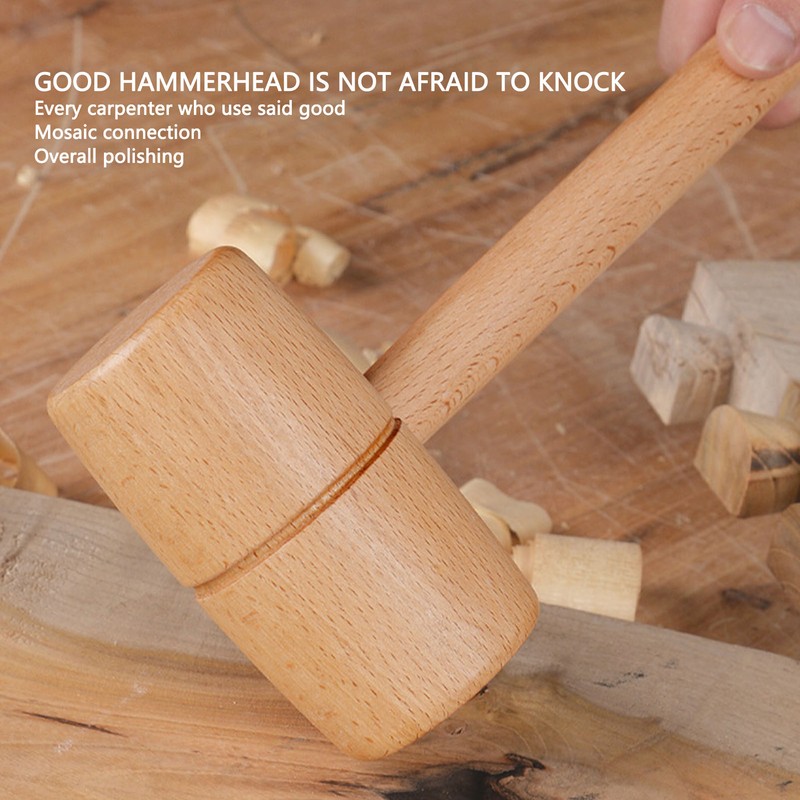 Wooden Mallet Round Head Lightweight Solid Beech Wood Hammer for