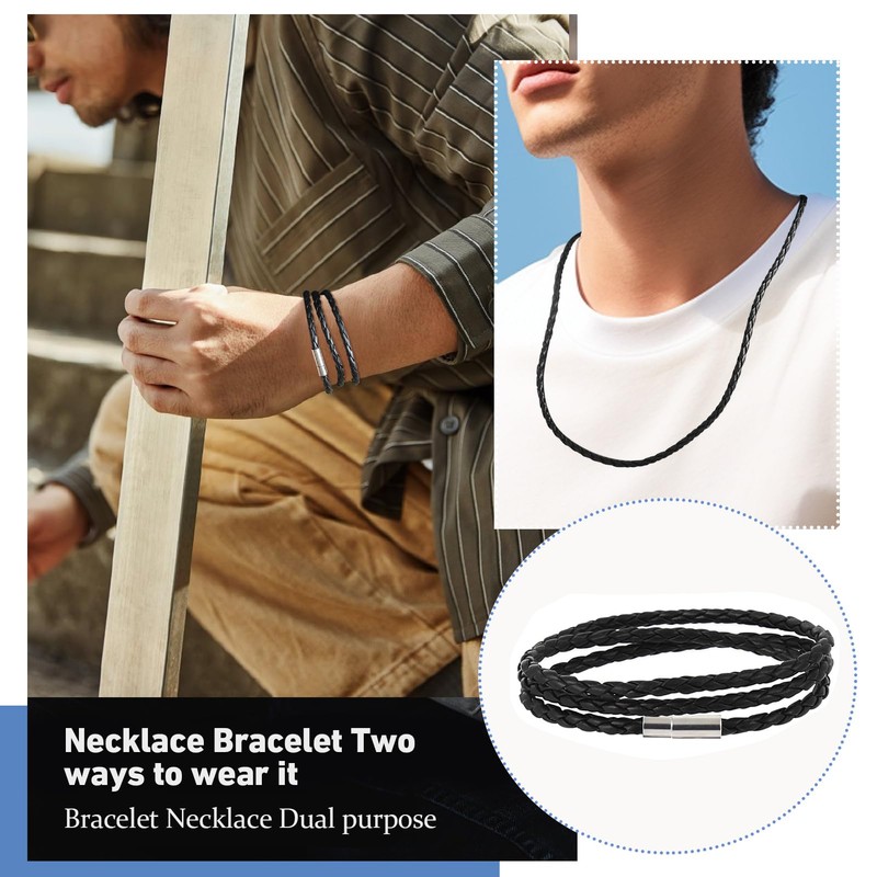 ZENGSING Men's Learner Bracelet Faux Leather Necklace Cuff Leather Braided