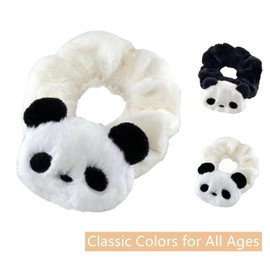 Cute Panda Scrunchies for Women, 2 Pcs White Black Fashion Hair Ties, Soft Hair Accessories