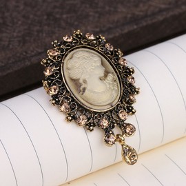lureme Vintage Elegant Victorian Lady Beauty Cameo with Crystal Brooch Pin (br000017-1)