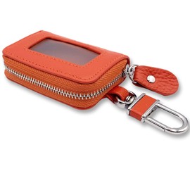 TOMOTHY Smart Key Case with Window, Clear Window, Leather, Single Key Case, Compatible with Smart Keys, orange